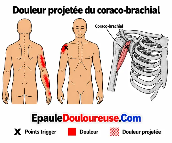 Zone de douleur projetée du coraco-brachial