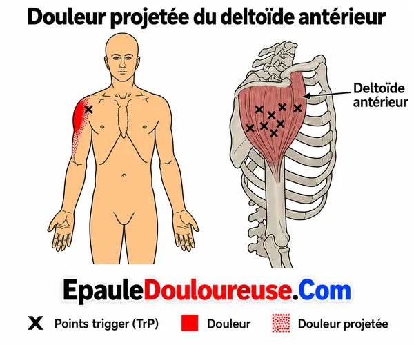 Zone de douleur projetée du deltoïde antérieur