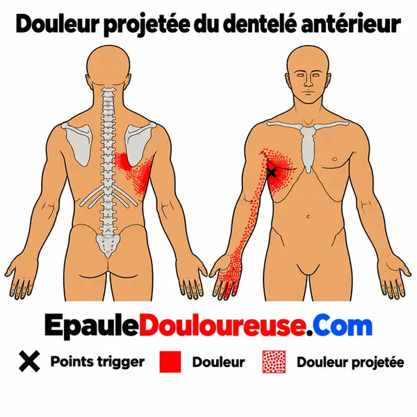 Zone de douleur projetée du dentelé antérieur