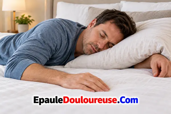 Personne dormant avec la tête appuyée vers l’épaule et le bras