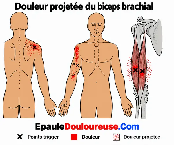 Zone de douleur projetée du biceps brachial