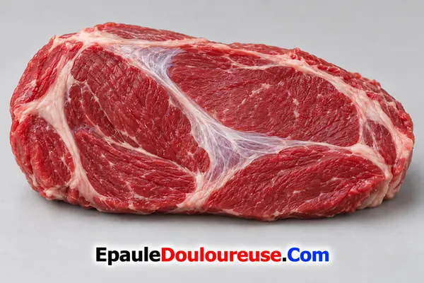 Tissu conjonctif blanc visible dans un morceau de viande