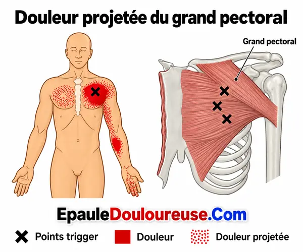 Zone de douleur projetée du grand pectoral