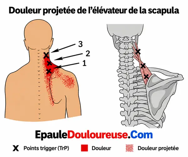 Zone de douleur projetée de l’élévateur de la scapula