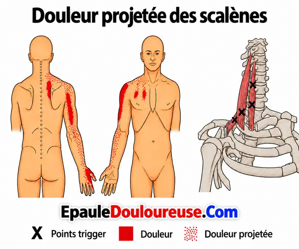 Points trigger des scalènes et schéma de douleur projetée