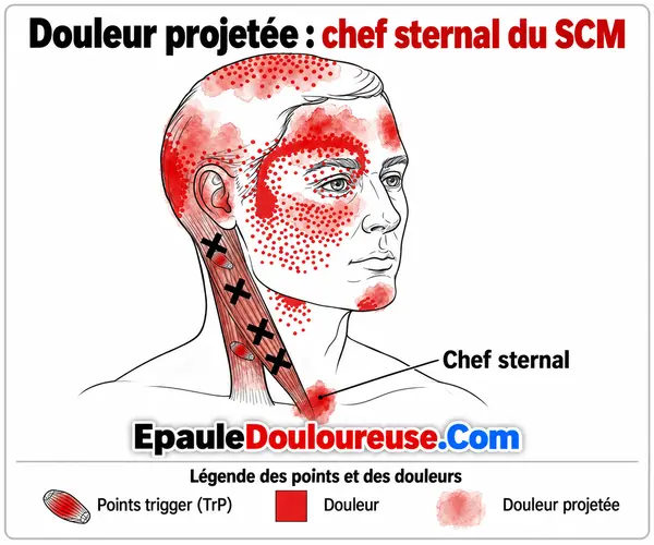 Zone de douleur projetée du sterno-cléido-mastoïdien