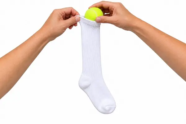 Balle de tennis placée dans une chaussette